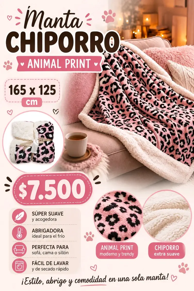 Manta chiporro animal print 165x125 cm