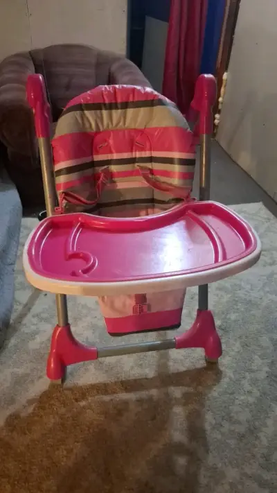 Silla de comer para bebé rosa ajustable - miniatura 1