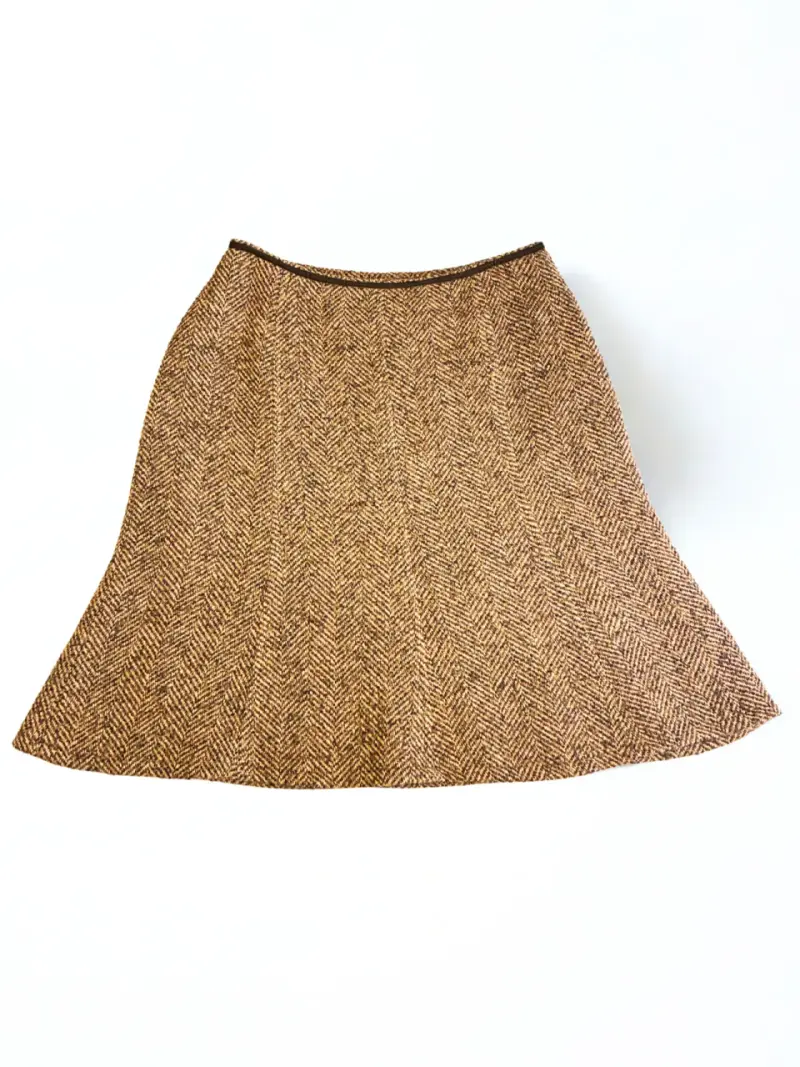 Falda midi 60% lana. Espiga café y ocre - 6