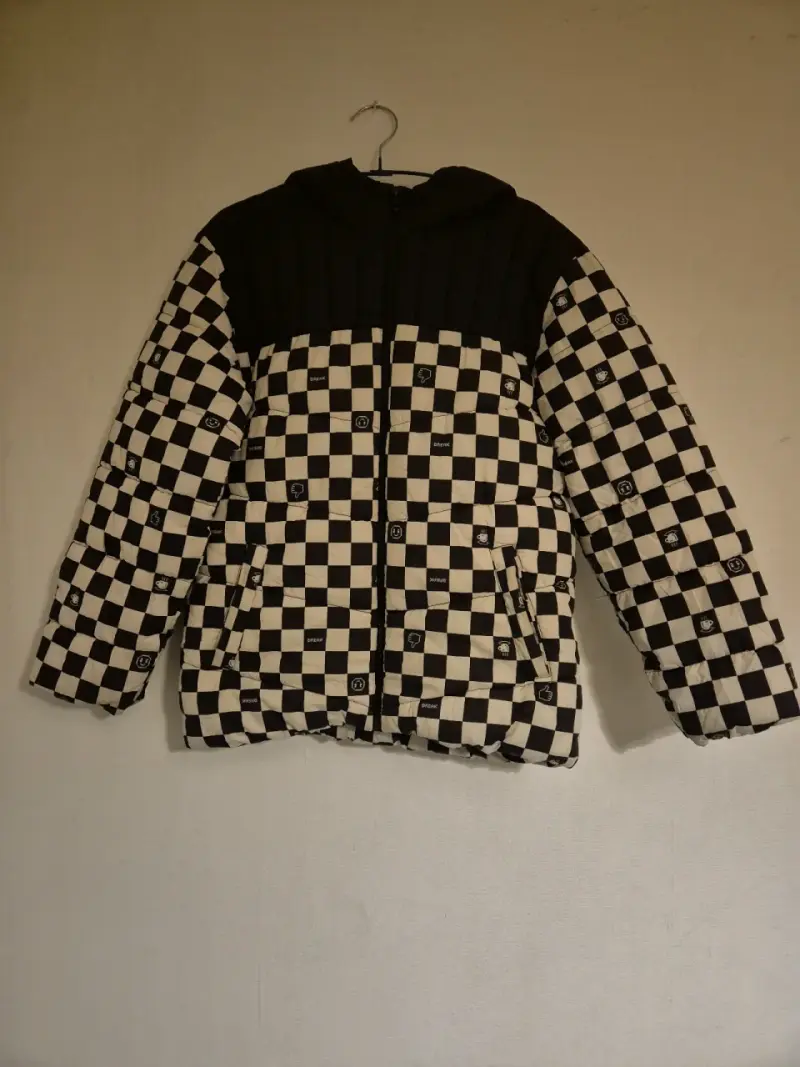 Chaqueta Parka Acolchada Cuadrillé Blanco y Negro - 1