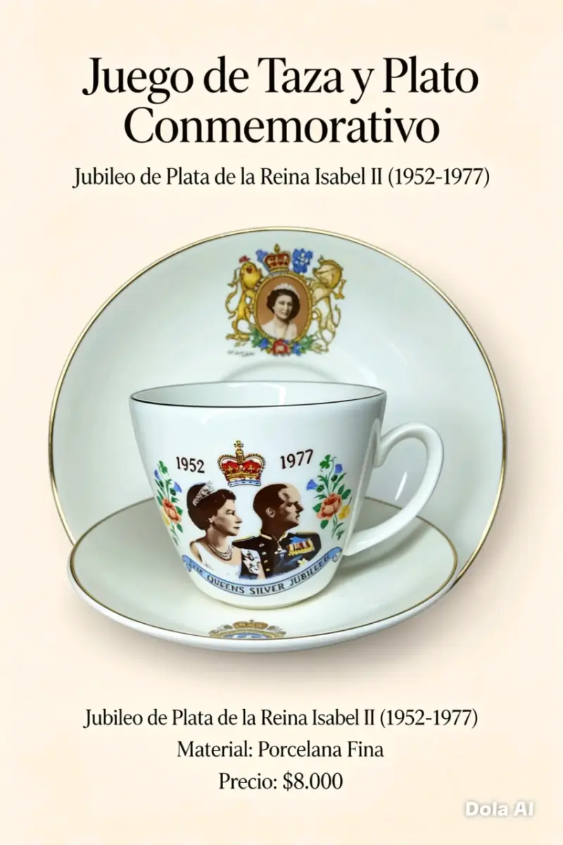 Juego de taza y plato conmemorativo de porcelana fina