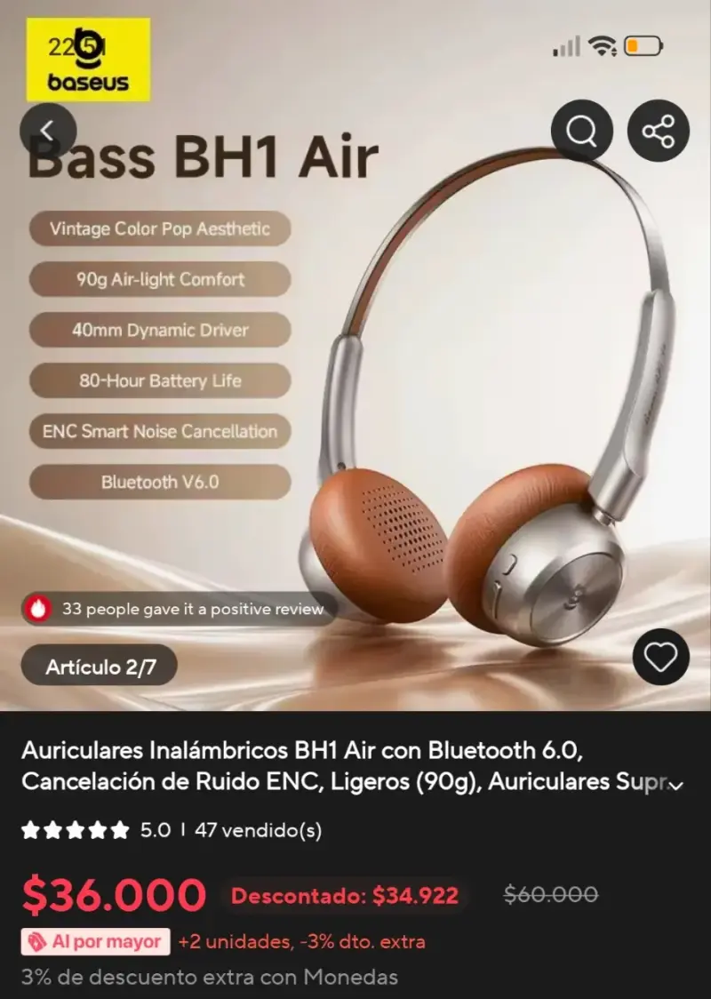Auriculares Inalámbricos Baseus BH1 Air Bluetooth 6.0 - 3