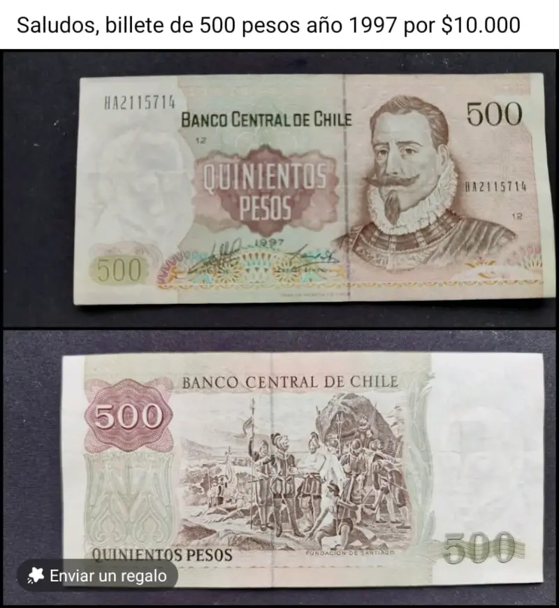 Billete chileno de 500 pesos año 1997 - 1
