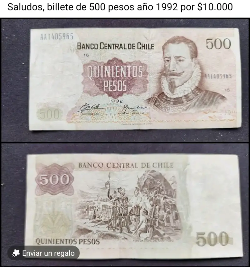 Billete chileno de 500 pesos año 1997 - 2