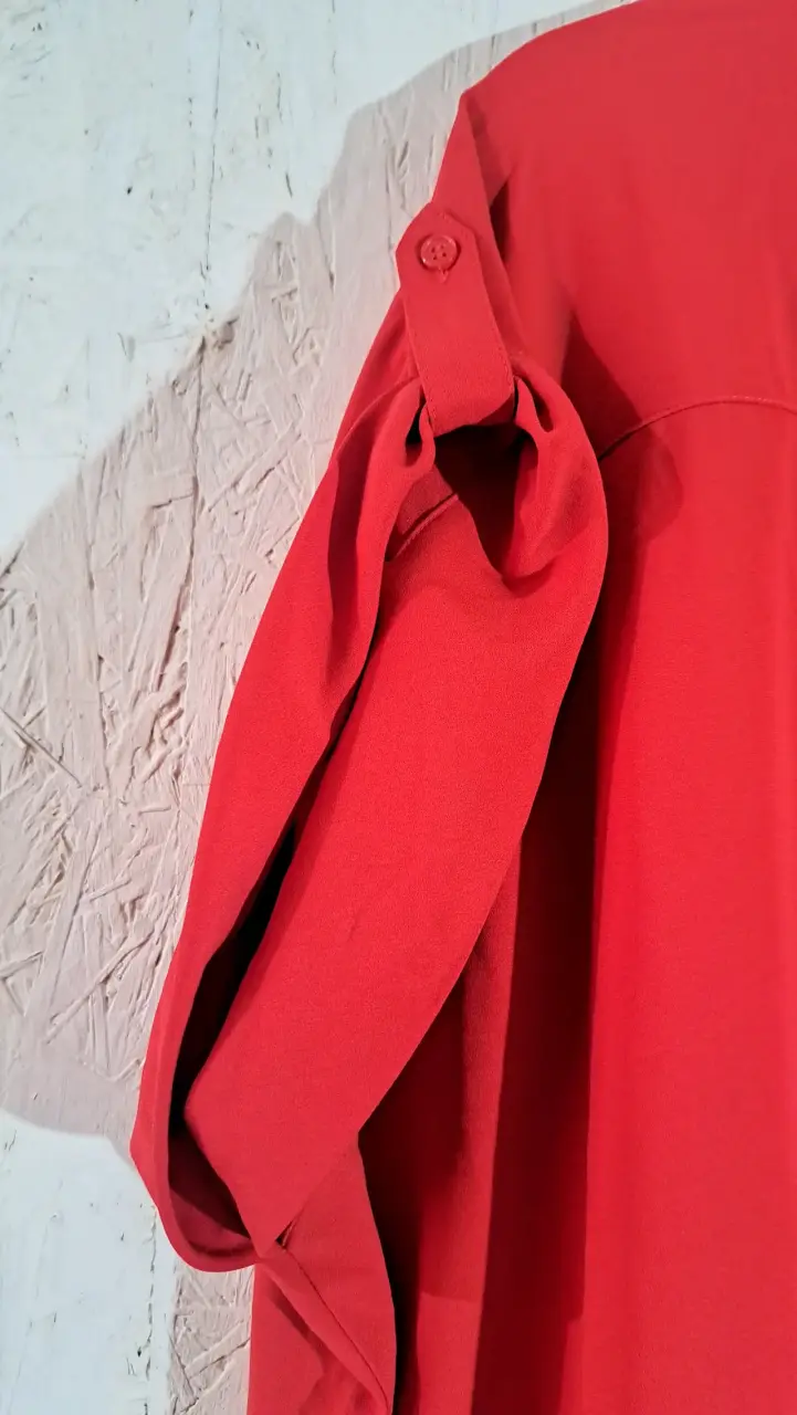 Vestido rojo suelto de manga corta - 3
