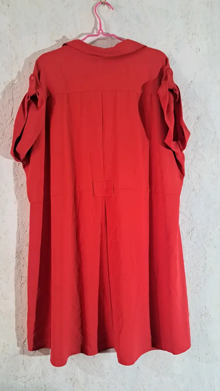 Vestido rojo suelto de manga corta - 6