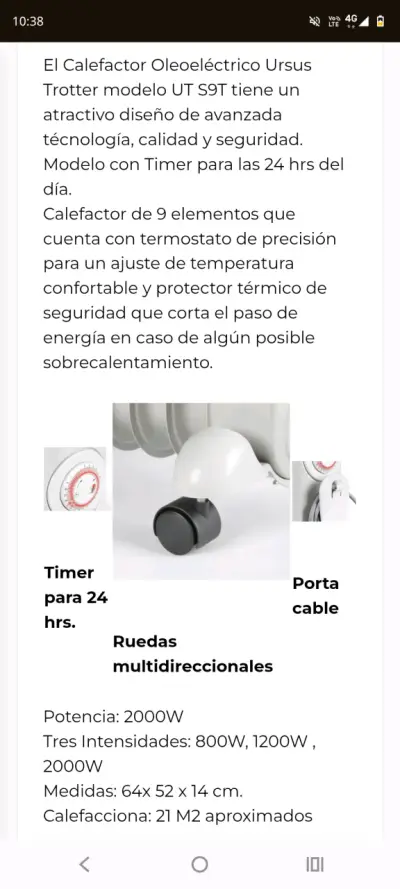 Calefactor eléctrico de aceite con termostato - miniatura 6