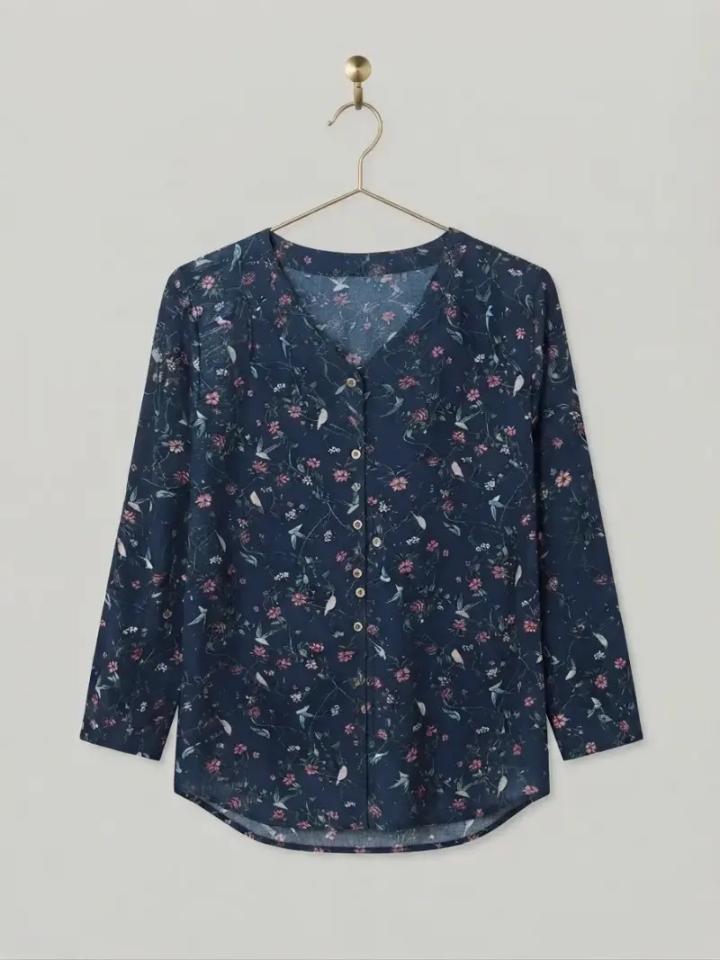 Blusa azul con estampado floral