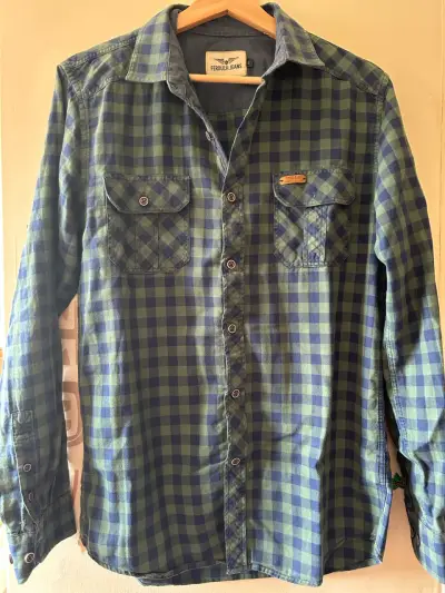 Camisa a cuadros Ferouch Jeans verde y azul - miniatura 1