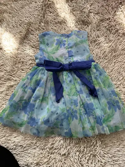 Vestido infantil floral azul y verde - miniatura 4
