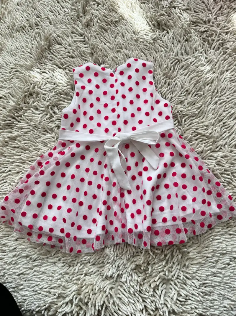 Vestido infantil blanco con lunares rojos - 4