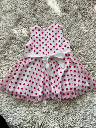 Vestido infantil blanco con lunares rojos - miniatura 4