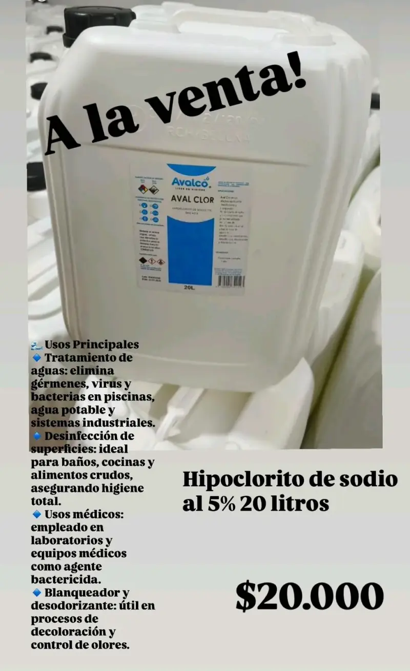 Hipoclorito de sodio 5% 20 litros Avalco