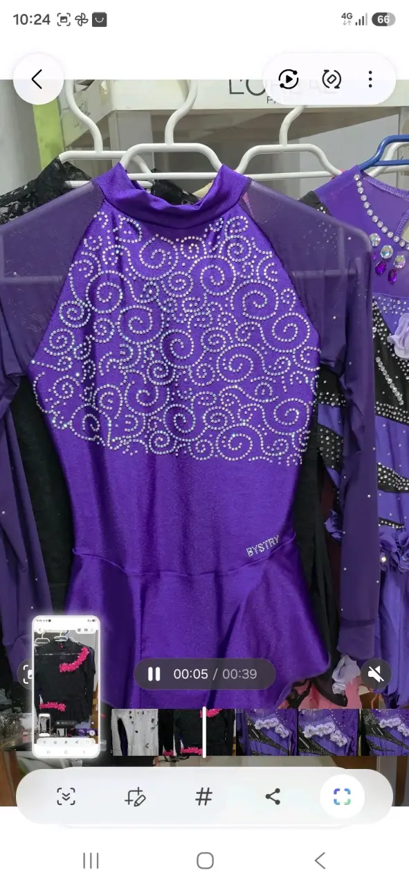 Vestido de patinaje artístico morado con cristales - 1