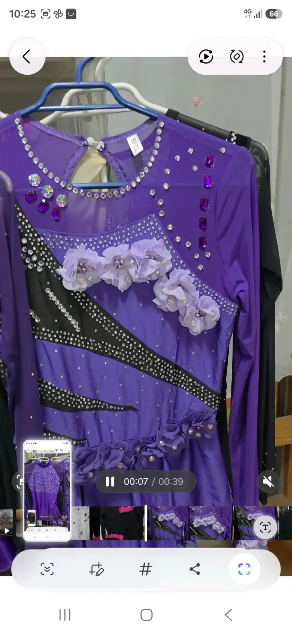 Vestido de patinaje artístico morado con cristales - 2
