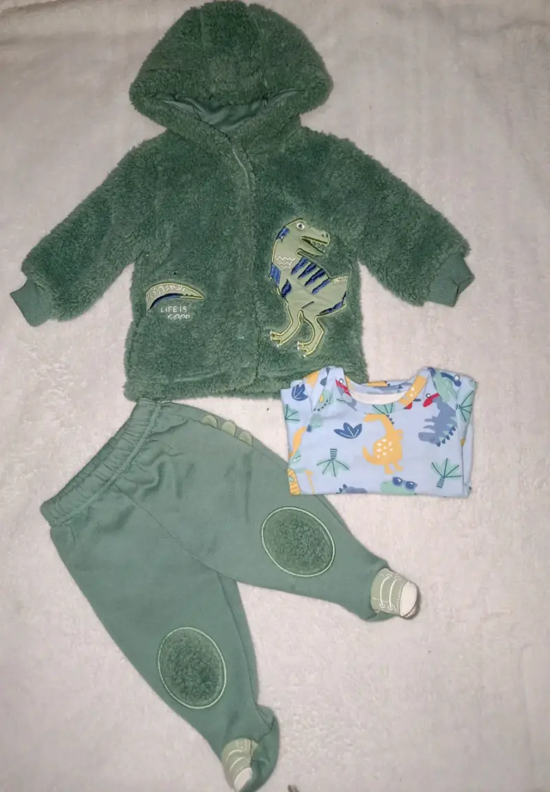 Conjunto de bebé con dinosaurios verde
