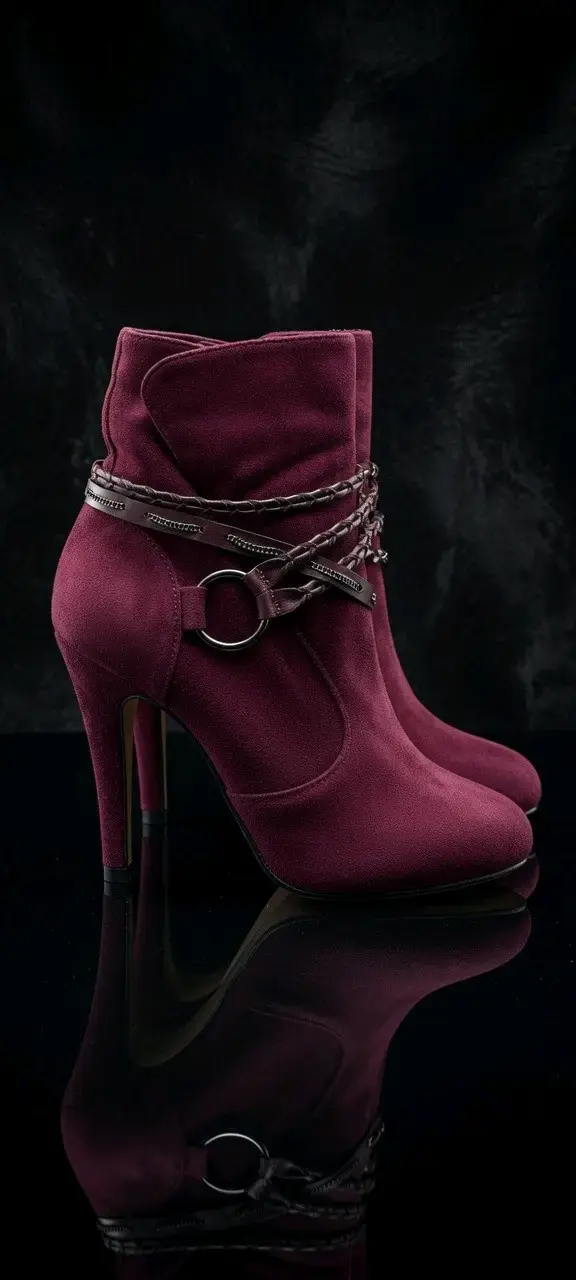 Botines tacón alto burdeo 35 con detalle de hebill - 3