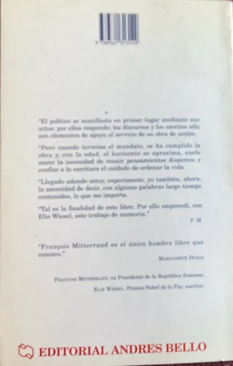 Libro 'Memoria a Dos Voces' de Mitterrand y Wiesel - 2
