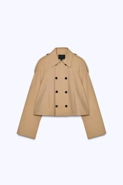 Chaqueta corta beige de mujer Zara - miniatura 1