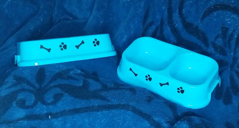 Comedero doble para mascotas azul