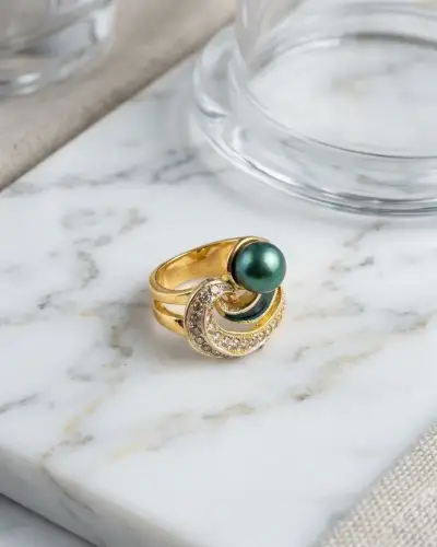 Anillo de Cóctel "Gota de PavoReal" en Baño de oro - miniatura 1