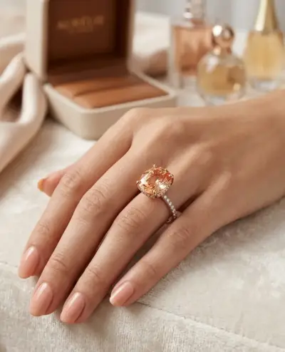 Anillo de Oro Rosa Elegance con Gema Ovalada Champ - miniatura 2