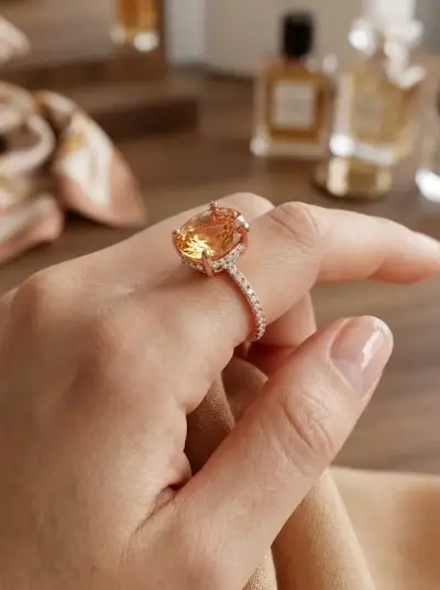 Anillo de Oro Rosa Elegance con Gema Ovalada Champ - miniatura 3
