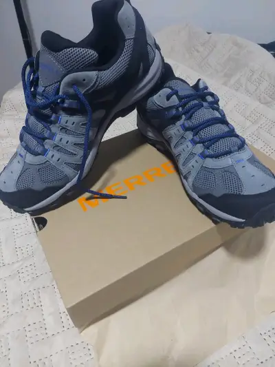 Zapatillas de trekking Merrell gris y azul - miniatura 2