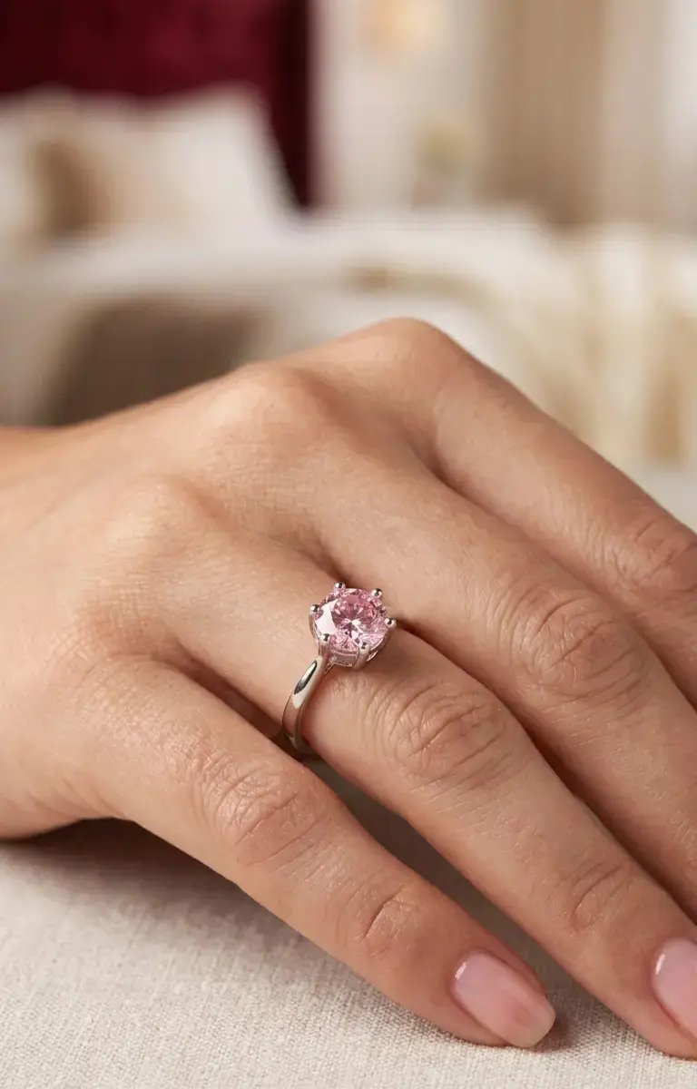 Anillo Solitario "Aura Rosa" en Plata 925 - 2