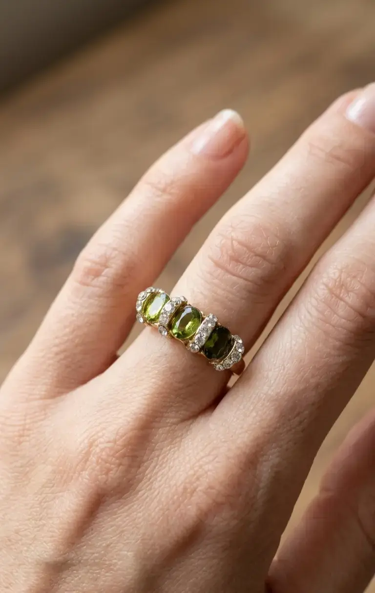 Anillo de Tres Piedras en Tono Verde Oliva - 2
