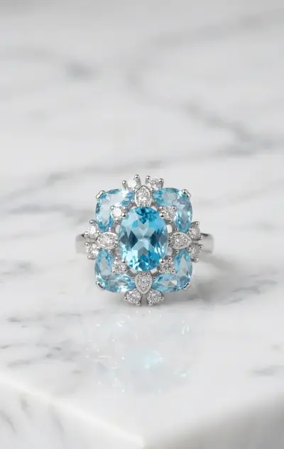 Anillo de Plata 925 Flor de Topacio Sky - miniatura 1