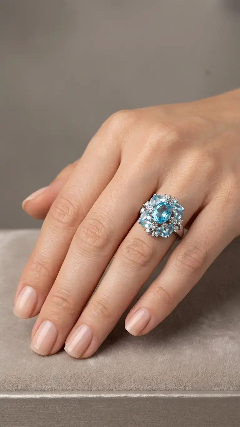 Anillo de Plata 925 Flor de Topacio Sky - 2