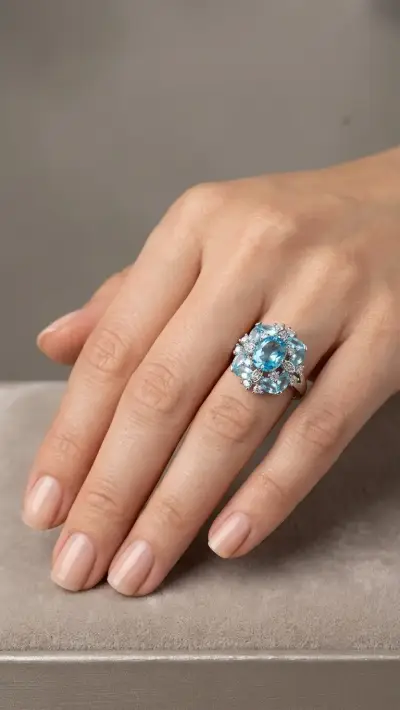 Anillo de Plata 925 Flor de Topacio Sky - miniatura 2