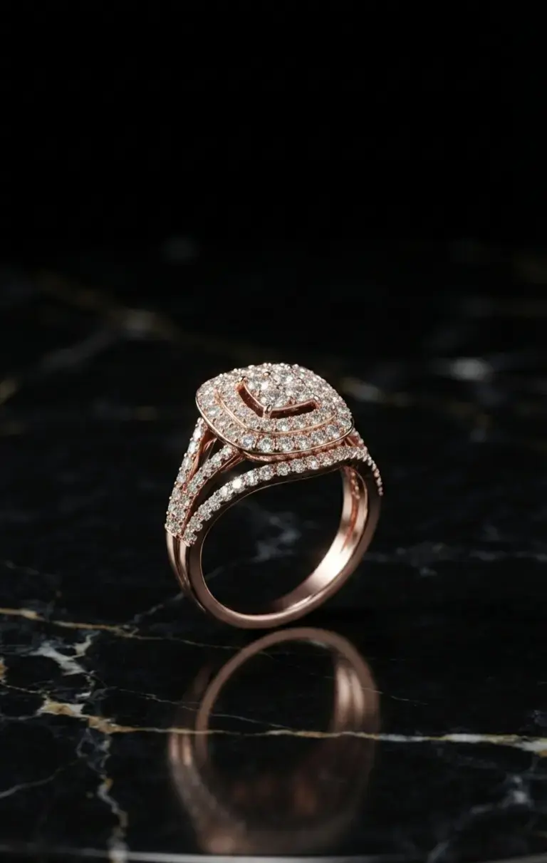 Anillo Doble Halo Cuadrado con Cristales - 1
