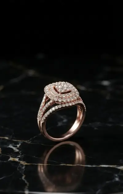 Anillo Doble Halo Cuadrado con Cristales - miniatura 1