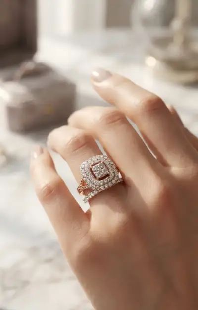 Anillo Doble Halo Cuadrado con Cristales - miniatura 2