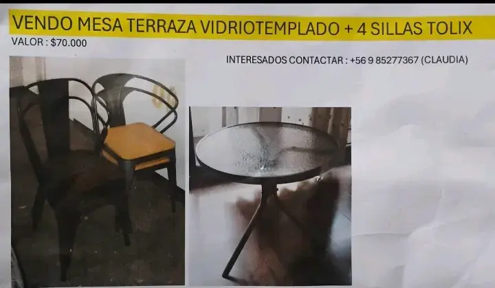 Mesa de terraza con vidrio templado y 4 sillas Tolix - 1