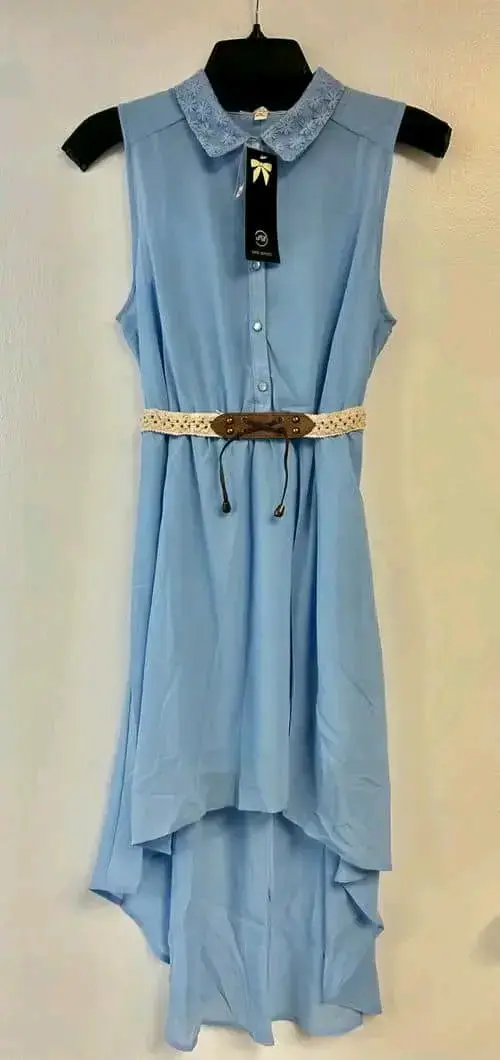 Vestido azul sin mangas con cinturón - 1
