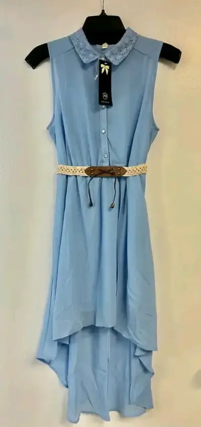 Vestido azul sin mangas con cinturón - miniatura 1