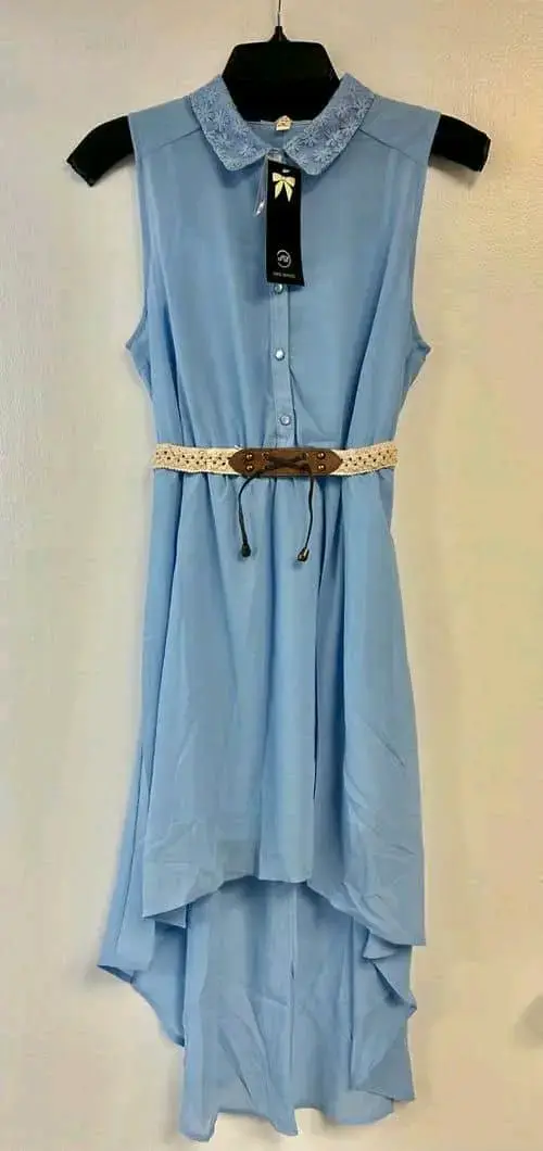Vestido azul sin mangas con cinturón - 2