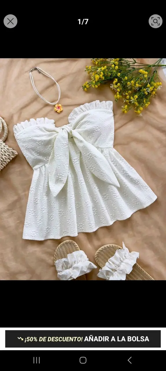 Blusa strapless blanca con lazo decorativo - 1
