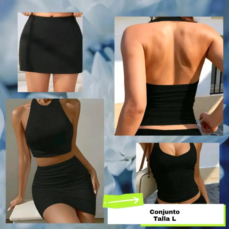 Shein Conjunto negro de top y falda talla L