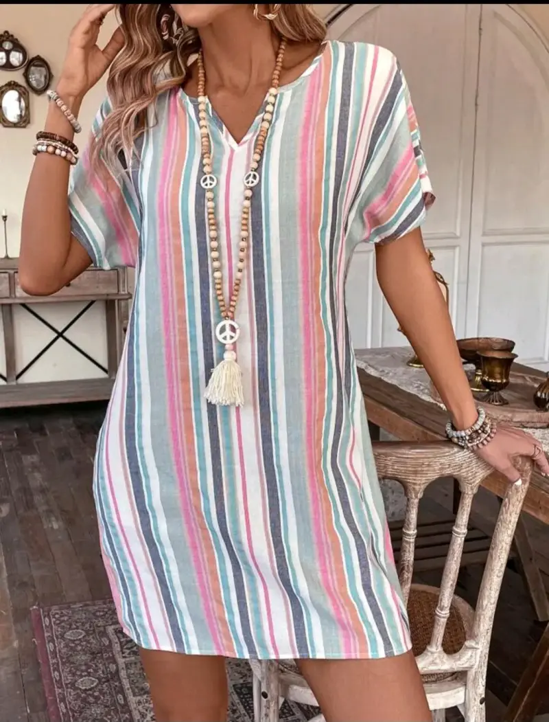 Vestido casual de rayas multicolor - 1