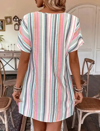 Vestido casual de rayas multicolor - miniatura 2