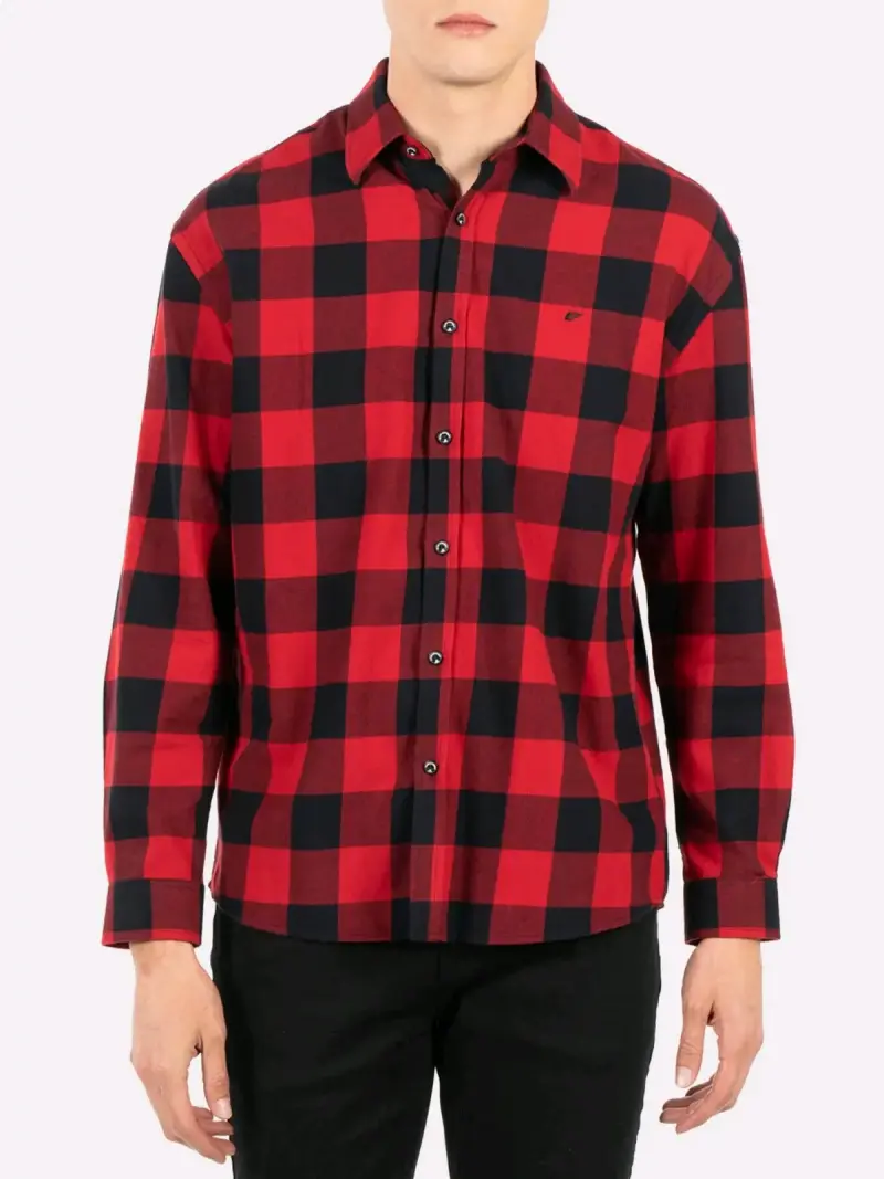 Camisa a cuadros roja y negra para hombre - 1