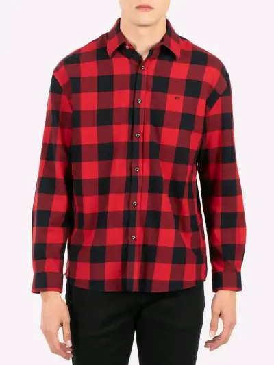 Camisa a cuadros roja y negra para hombre - miniatura 1