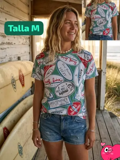 Polera estampada surf estilo casual talla M - miniatura 1