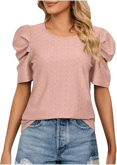 Blusa rosa con mangas abullonadas - miniatura 2