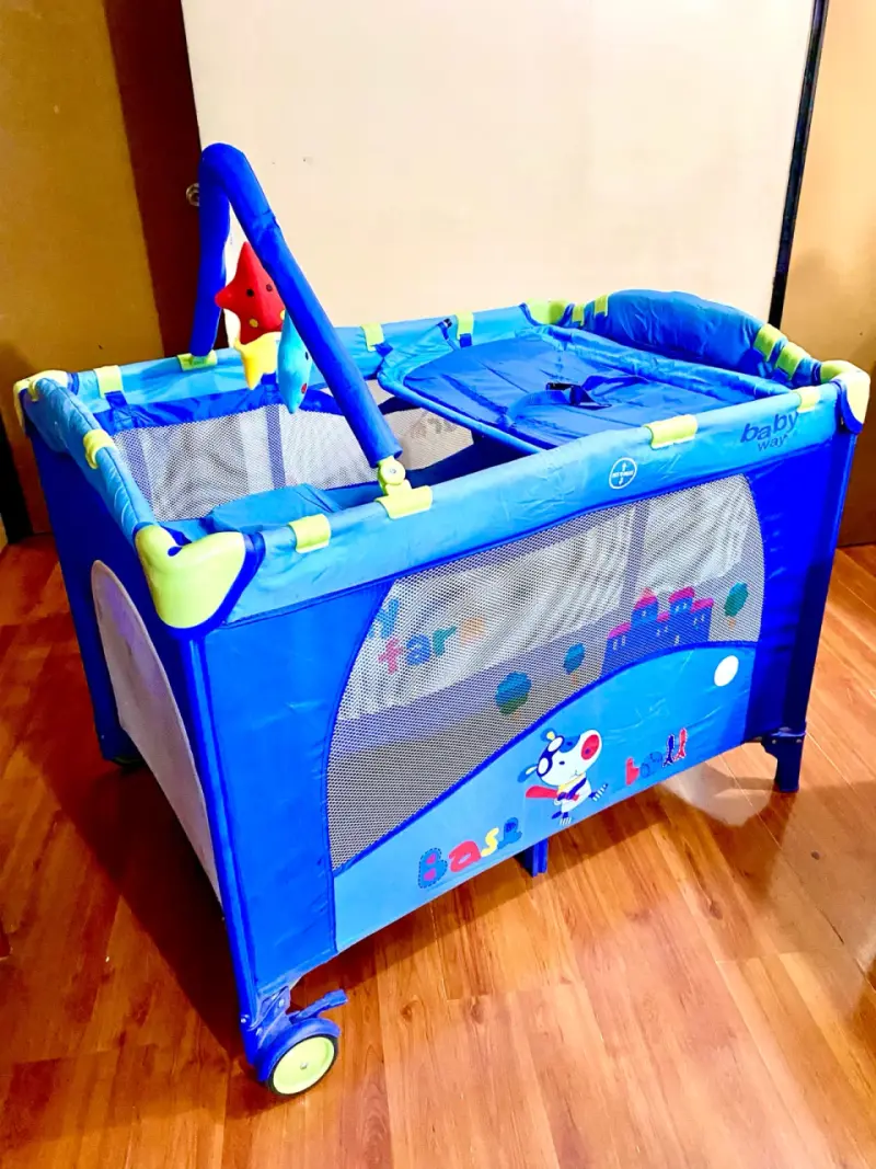 Cuna corral Baby Way azul con cambiador - 1