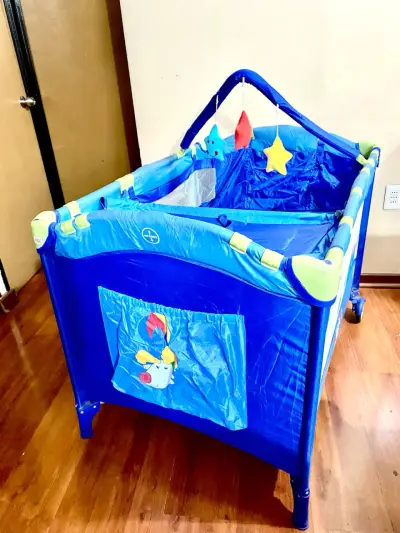 Cuna corral Baby Way azul con cambiador - miniatura 3